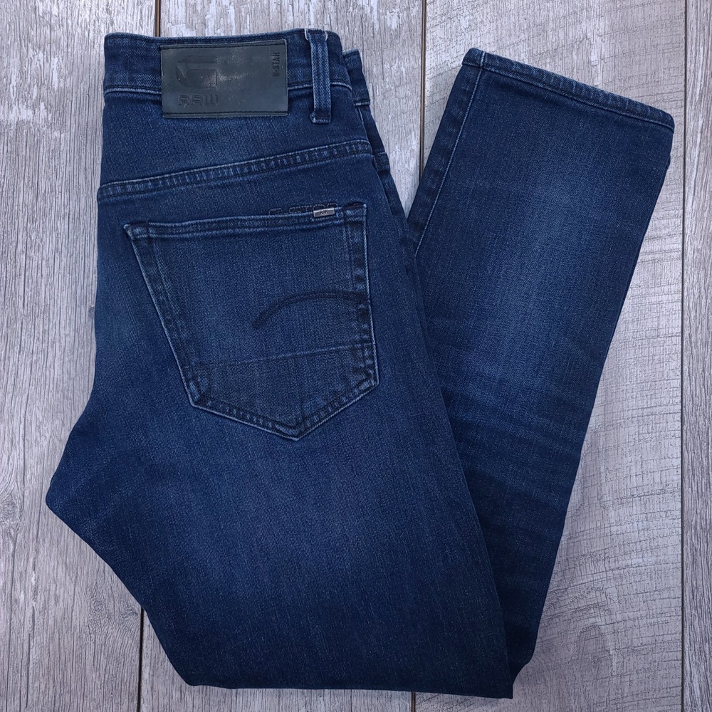 G-Star Raw 3301 Tapered Jeans Mens 29x28 Dark Blue Indigo Denim Button Fly